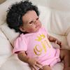 19 Zoll Reborn-Babypuppe Lanny mit weichem Stoffkörper, afrikanische Amerikanerin, dunkle Haut, Neugeborenenpuppen, lebensechte, handimplantierte Wiedergeburtspuppen mit lockigem Haar für Kinderspielzeug