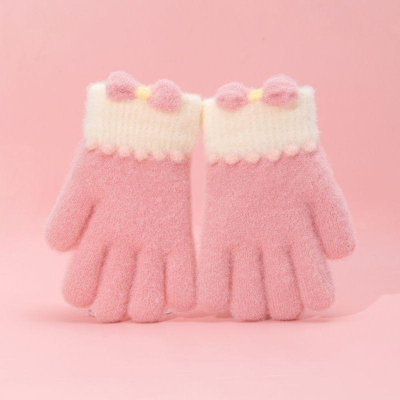 Rękawiczki Jesienno-Zimowe Odporne na Zimno Pogrubione Kokardka Pełne Palce Rękawiczki Dziecięce Rękawiczki Dzianinowe Wiatroodporne Termiczne Grube Rękawiczki Śnieżne