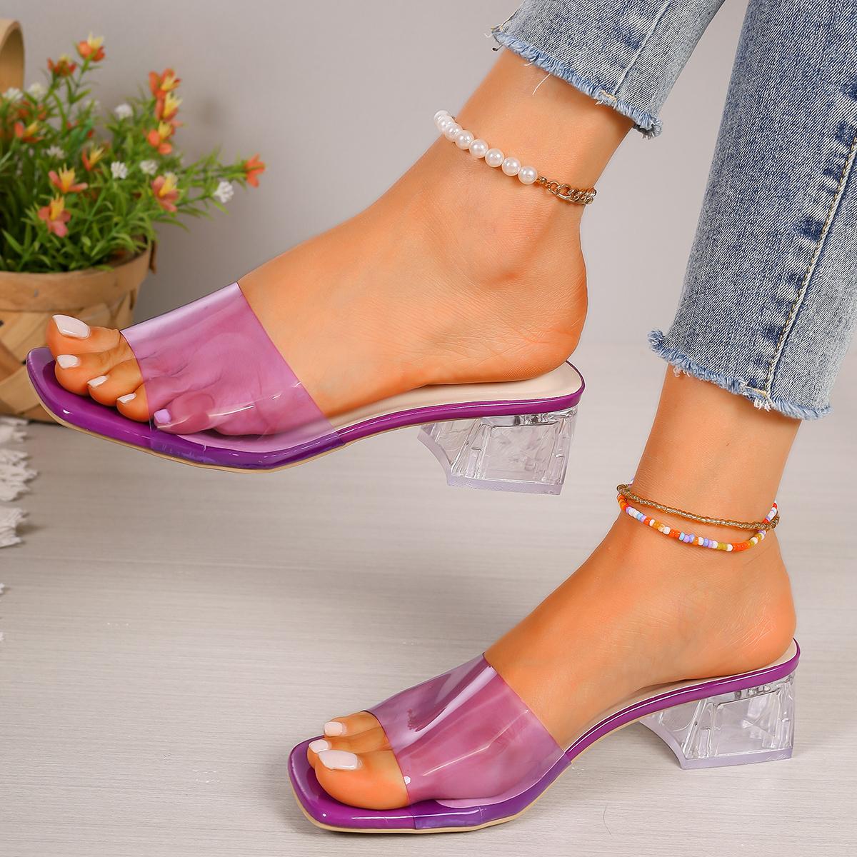 

Летние новые тапочки женские трендовые сексуальные туфли большого размера с квадратным носком на тонком каблуке женские повседневные босоножки на высоком каблуке zapatos 40 фиолетовый