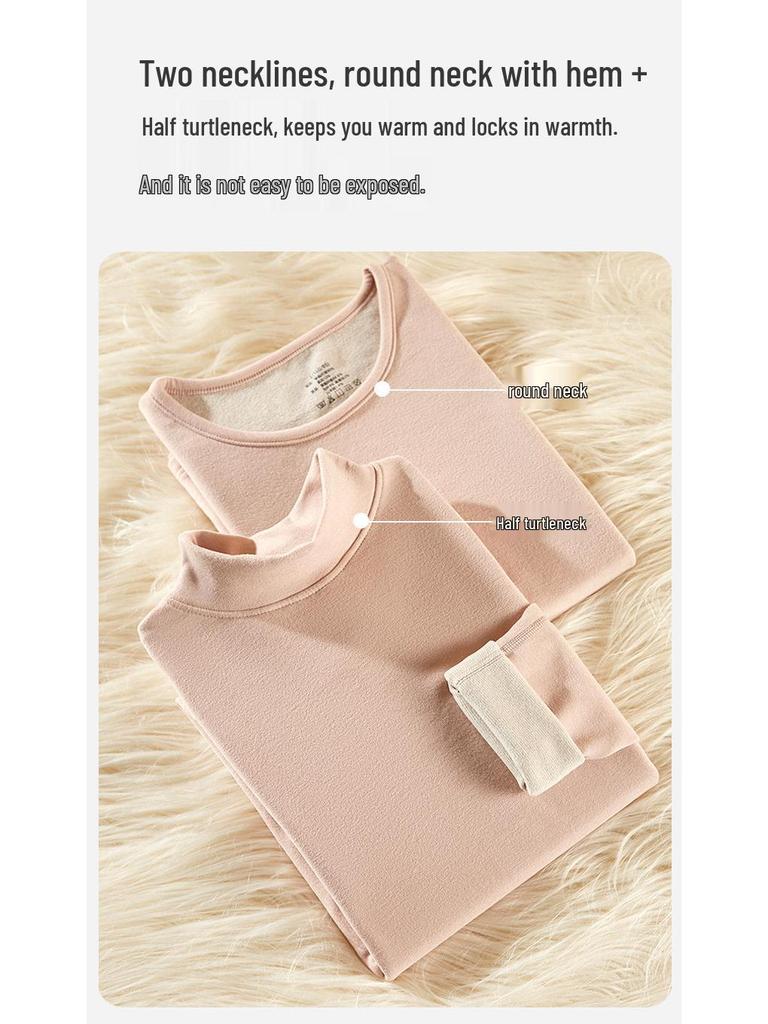 Women's and Men's Cashmere Silk Thermal Underwear Set for Autumn/Winter – Warm, Thickened Half-High Neck for Adults