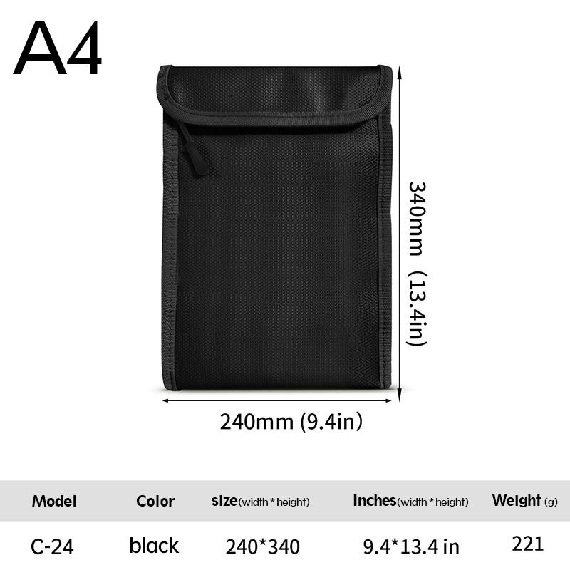 340x240 Fireproof File Bag Fiberglass Fireproof Water Resistant Faraday Storage Money Passport Security Document File Folder