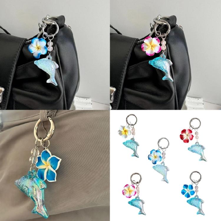 Lovely Dolphin And Flower Keychain Plastic Construction Bag Hanging Pendant Cute Gift For Girls Teens Students