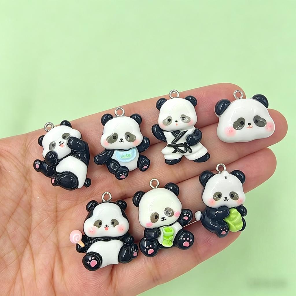 10Pcs Cute Kung Fu Panda Resin Charms, Sports Animal Pendants for Jewelry Making
