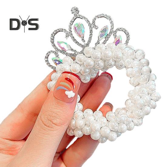 

Резинки для волос с короной принцессы, эластичные резиновые завязки для детей, элегантные нежные аксессуары для укладки волос из искусственного жемчуга C
