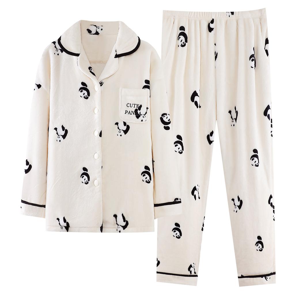 Coral Fleece Pajamas Women'S Autumn And Winter Flannel Fleece Thickened High-End Loungewear Warm Suit