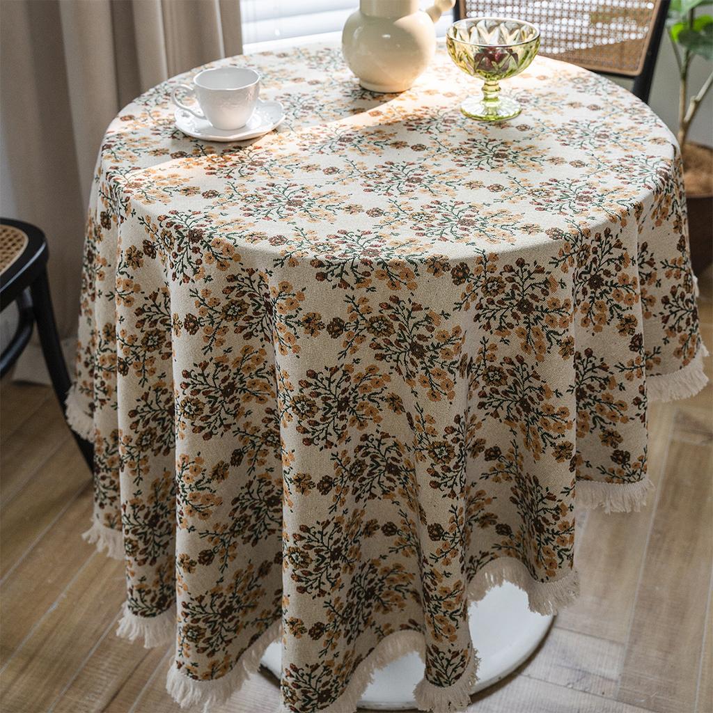Tablecloth Jacquard Flower Round Thick Tablecloth