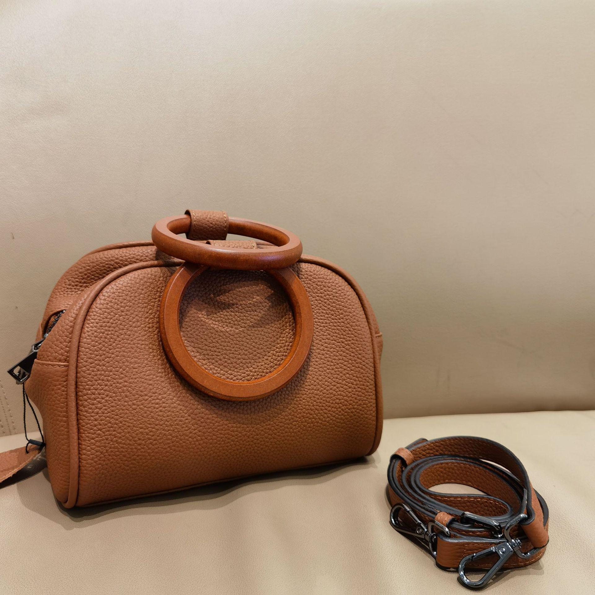 

Genuine Leather Women s Retro Handbag with Acrylic Bead Decoration - Shoulder & Crossbody Small Bag