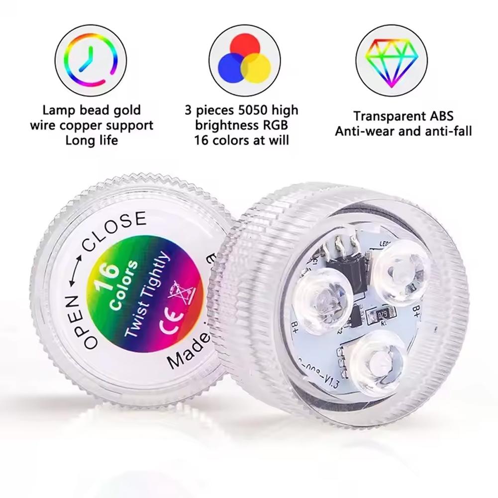 Submersible LED Lights Mini Waterproof Tea Lights With 1 Pc Remote RGB Dimmable Puck Lights For Vase Base Garden Ornament