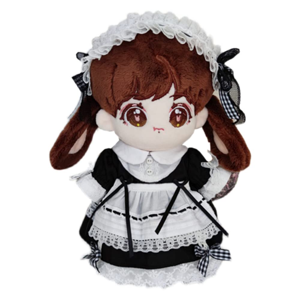 niannyyhouse 20cm Doll Clothes Maid Outfit Headband Dress Apron Set Lace Dress Doll Baby Clothes Stuffed Animal Dress Up Cotton Doll Clothes + +