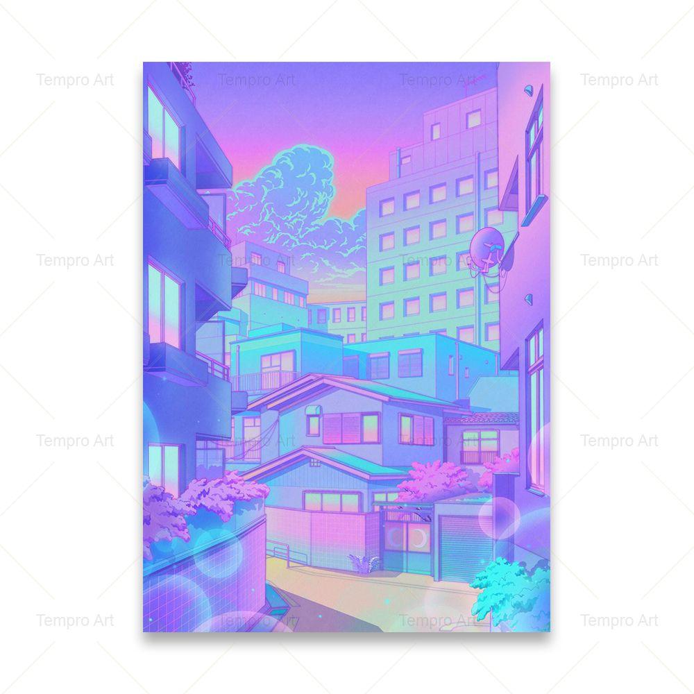 Poster im Vaporwave-Stil, japanische Stadt, Nacht, Straße, Pop, Kyoto, Poster, Leinwand, Gemälde, Wandkunst, Bild, Druck, Kawaii-Zimmer-Heimdekoration