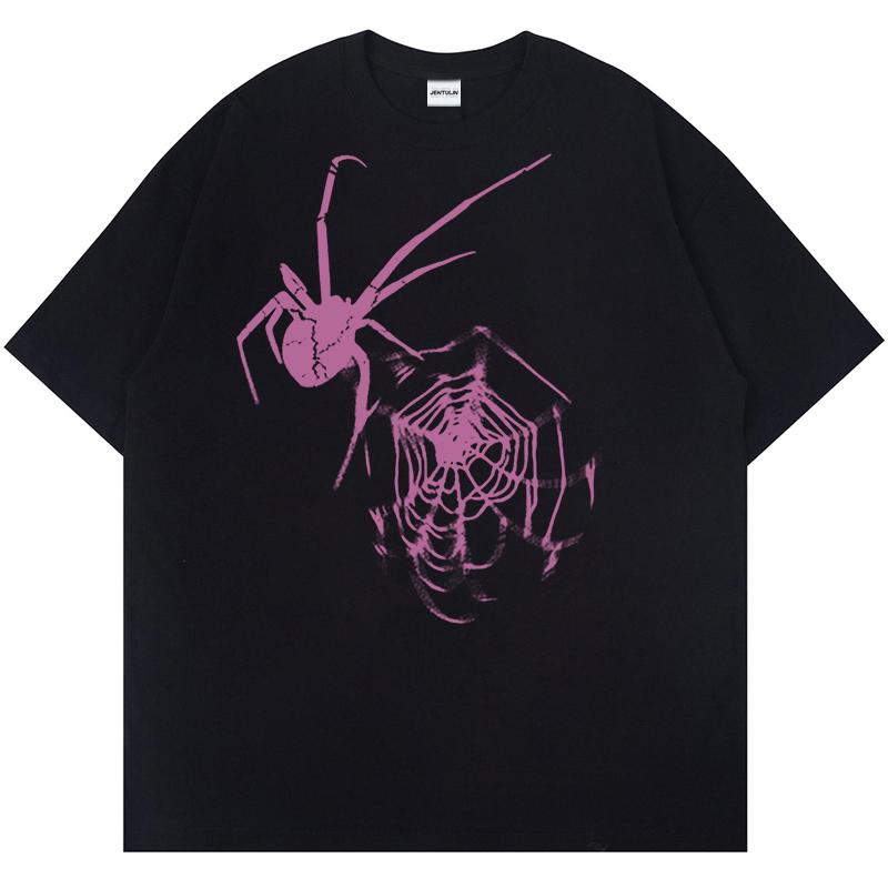 Fashon Korean Oversized Spider Print TShirt Men Hip Hop Streetwear Tees Y2K Clothes Summer Short Sleeve Tshirt Cotton Goth Tops