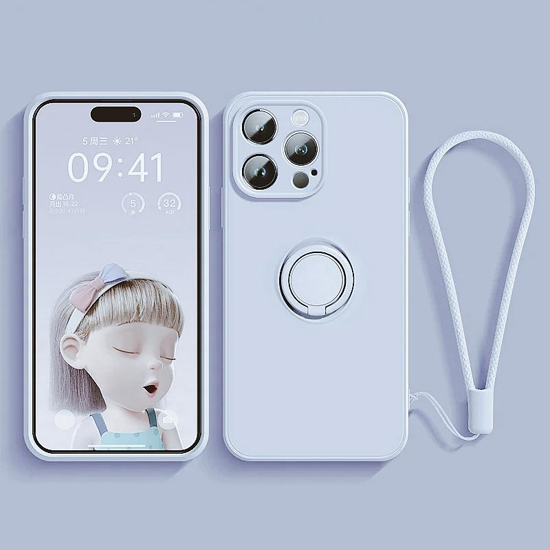 Liquid Silicone Ring Stand Magnetic Case for 17 Air 16E 15 14 13 12 11 Pro Max Plus Shockproof Soft Bumper Protectic Case