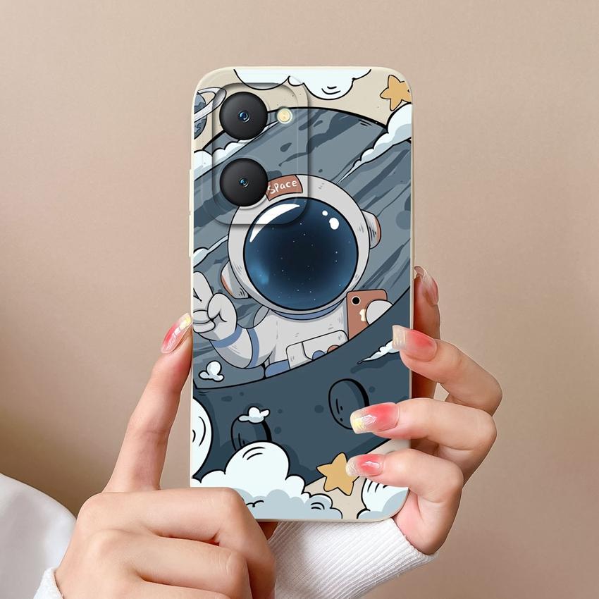 For Vivo Y400 Pro Y03t Y02t Y18i Y18t iQOO U5x Z9 Lite Phone Case Cute Astronaut Pattern Liquid Silicone Anti Fall Protective Back Cover For Vivo Capa