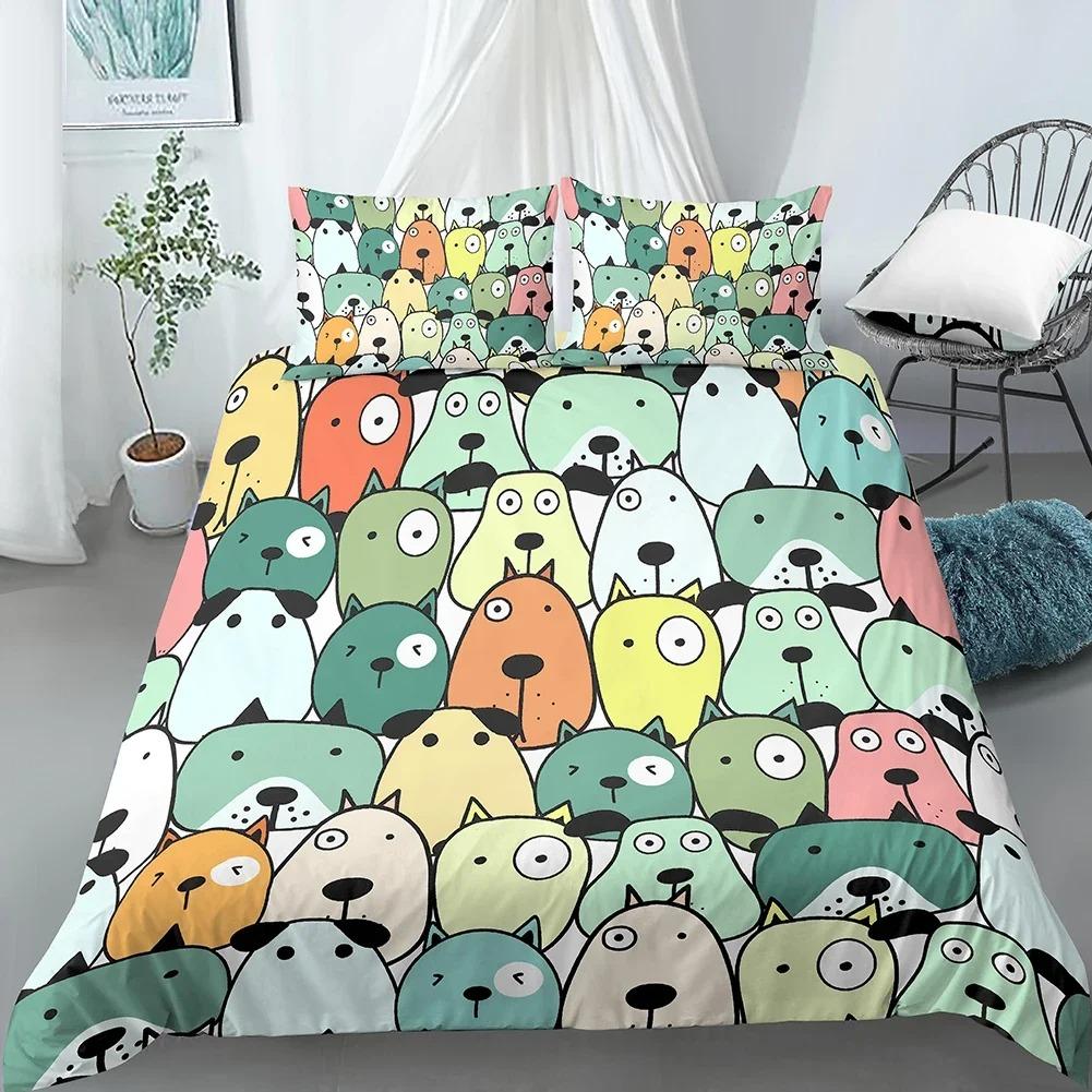 Cartoon Dog Duvet Cover Set Funny Pug Print King Size Bedding Set for Kids Boys Girls Animal Theme 23pcs Twin Comforter Cover