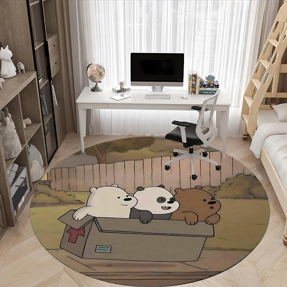 1pc Brown Bear Line Office Round Area Rug, Under Office Chairs Bedroom Living Room Home Decor A1022116