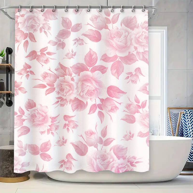 Pink Floral Shower Curtain Soft Waterproof Fabric for Bathroom Decor in Various Sizes Available