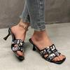 2024 New Brand Summer High Heel Women Slippers Fashion Square Toe Slip On Slides Ladies Elegant Party Dress Sandalias