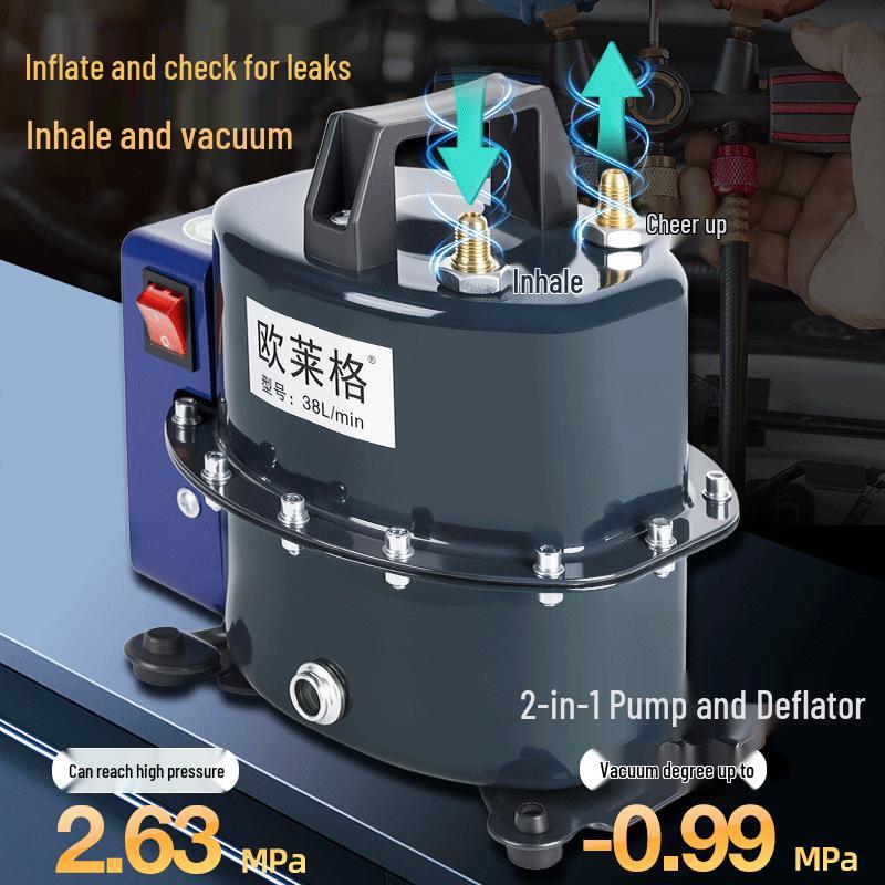 Dual-Use Automotive A/C Vacuum Pump for Evacuation, Pressurization & Leak Detection