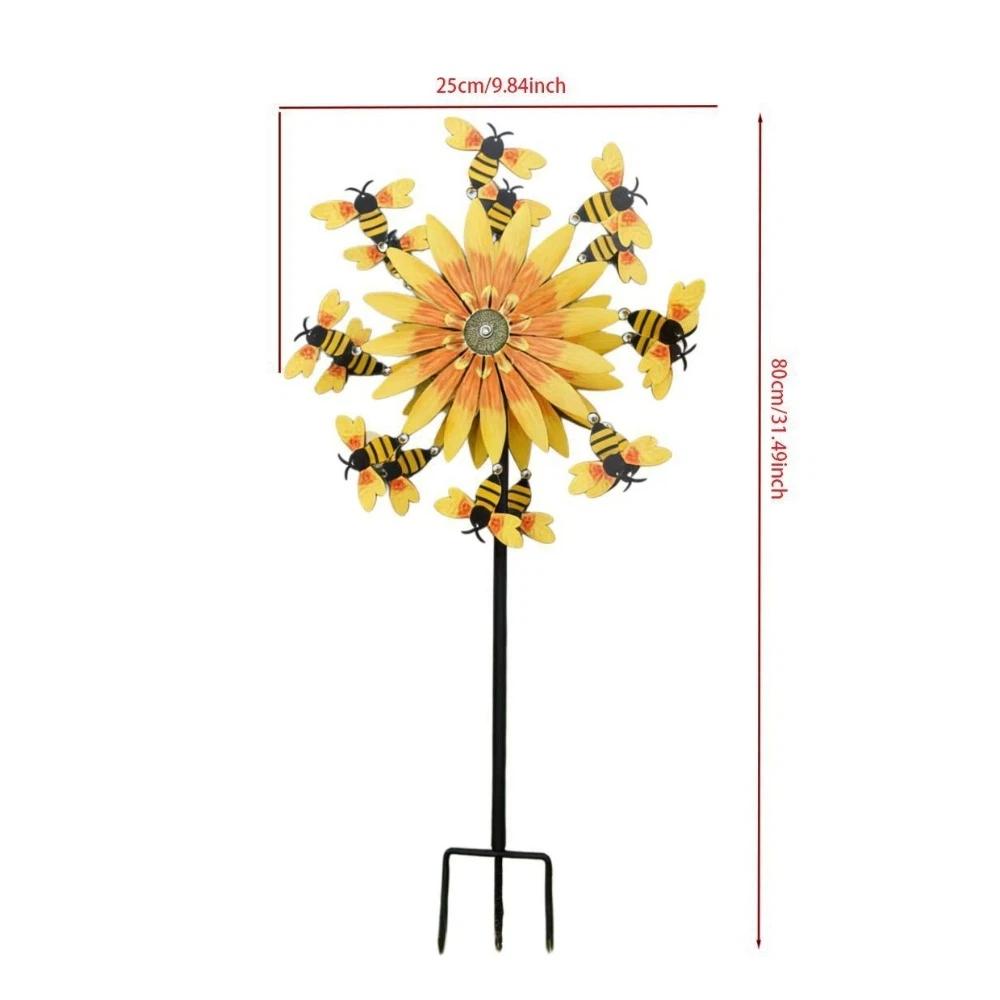 Double Sided Bee Wind Spinner Anti-Rust Metal Garden Stake Sunflower Motion Art Wind Yard Ornament