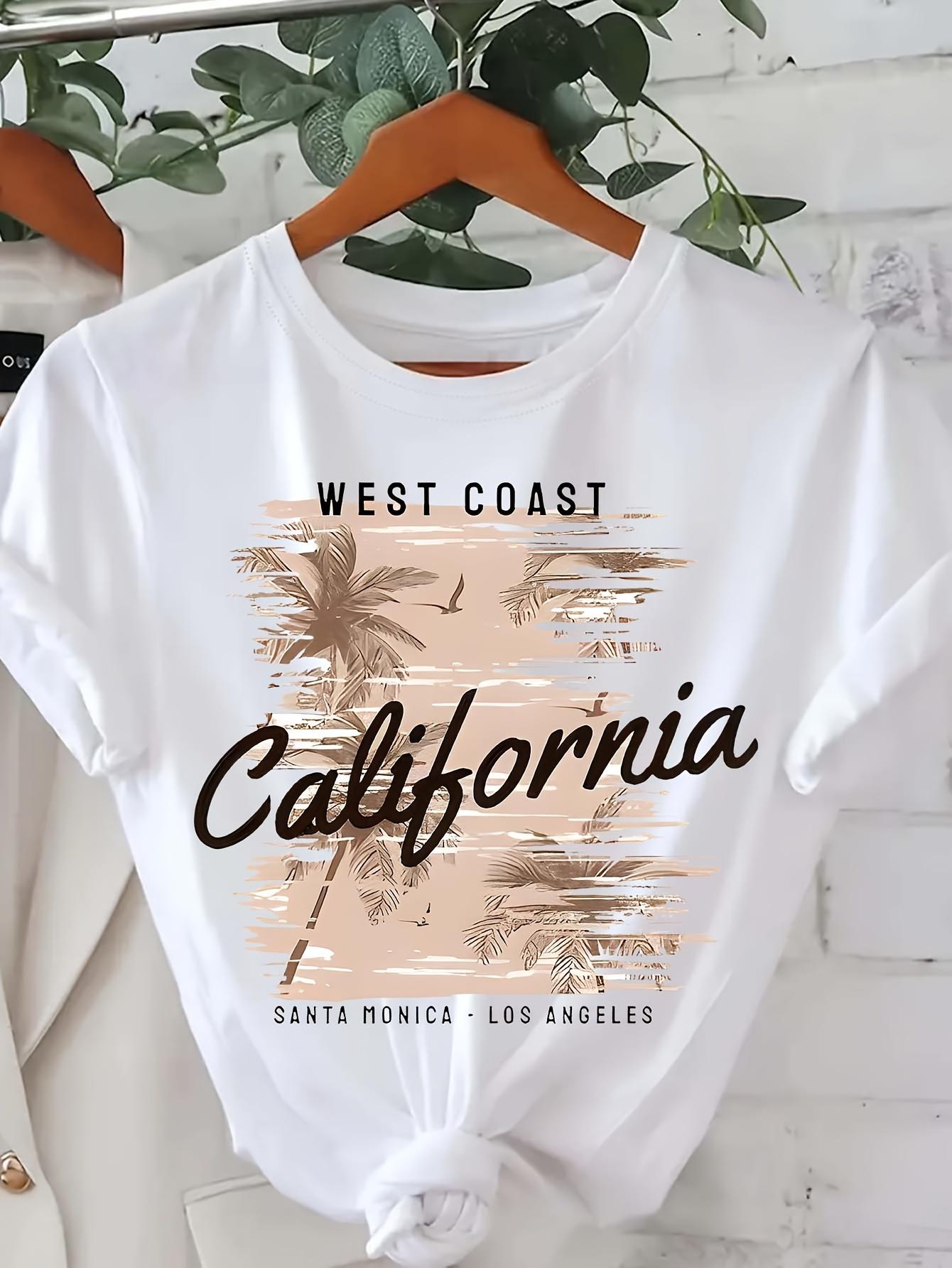 

Женская графическая футболка West Coast California, повседневная футболка с круглым вырезом, коротким рукавом, для любого сезона, стандартной длины S