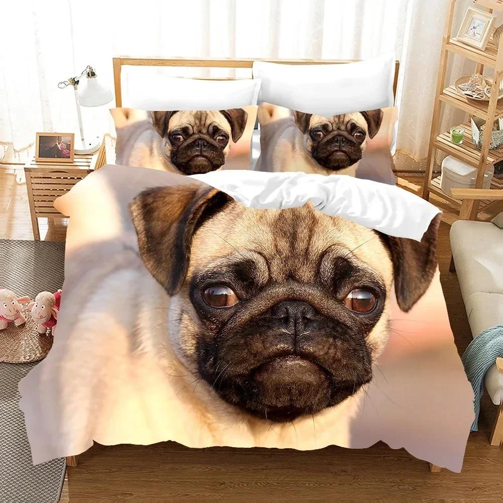 Lovely Pug Dog Animal Happy Dogs Comfortable Duvet Quilt Cover Pillowcase Bedding Set Children Bedroom Decoration Home Textile