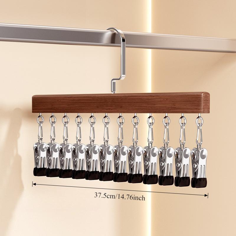 

1PCS Solid Wooden Trouser Clip Home Closet Stainless Hat Skirt Storage Rotatable Multi-Clip Student Dormitory Storage Clip