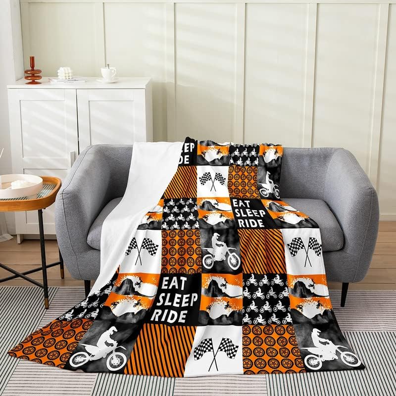 

Dirt Bike Flannel Fleece Throw Blanket Extreme Sports Fuzzy Blanket for Bed Sofa Couch All Season Racing Motocross Rider Bed Bla 100x150cm
