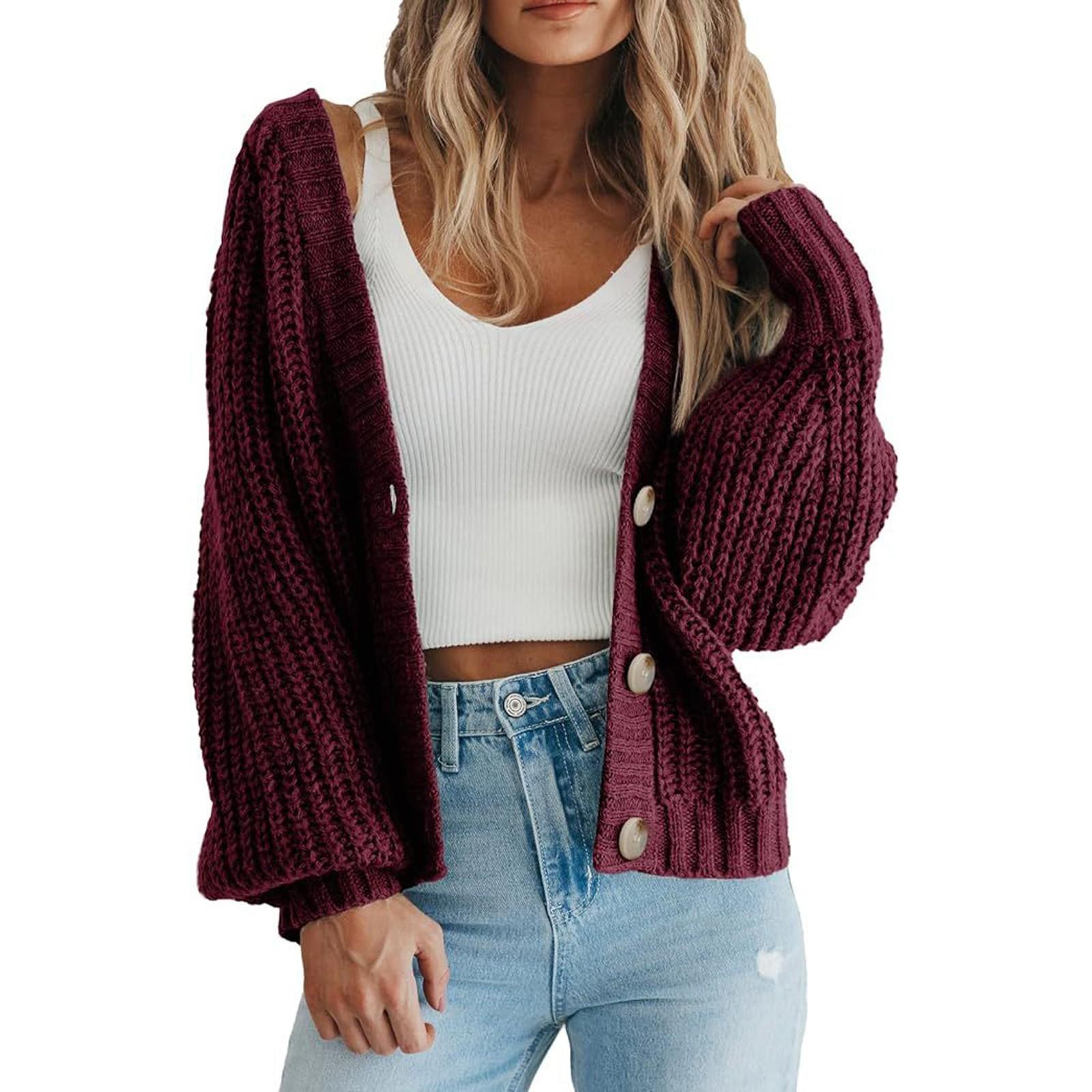 

Women s Chunky Knit Cardigan Sweaters Trendy Casual Long Sleeve Open Front Button Down Knitted Outerwear Coats XL винний