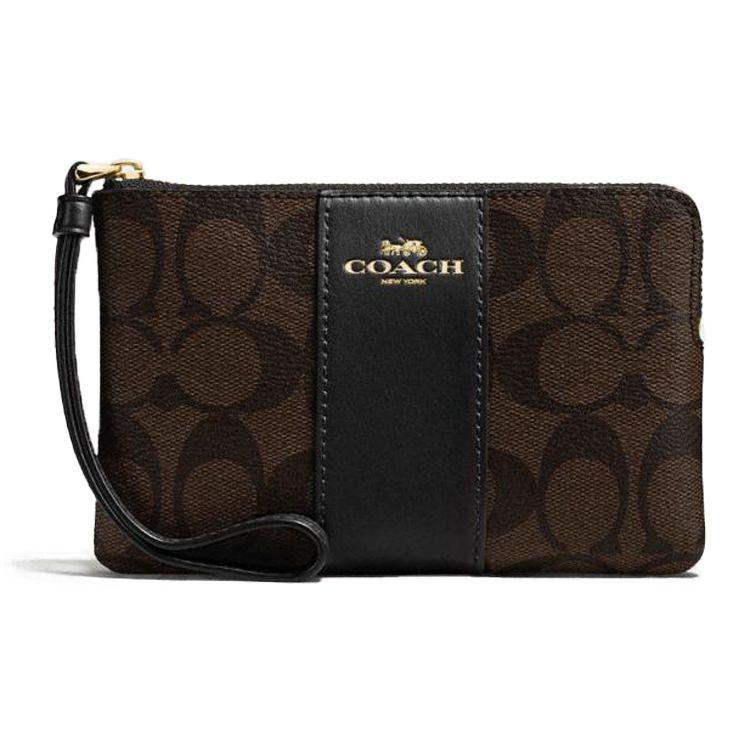 

Coach Corner Zip 16 Monogram Canvas And Leather Clutch Women Clutch Dark-Brown 58035-IMAA8 Basic Set (Bag+Dust Bag)