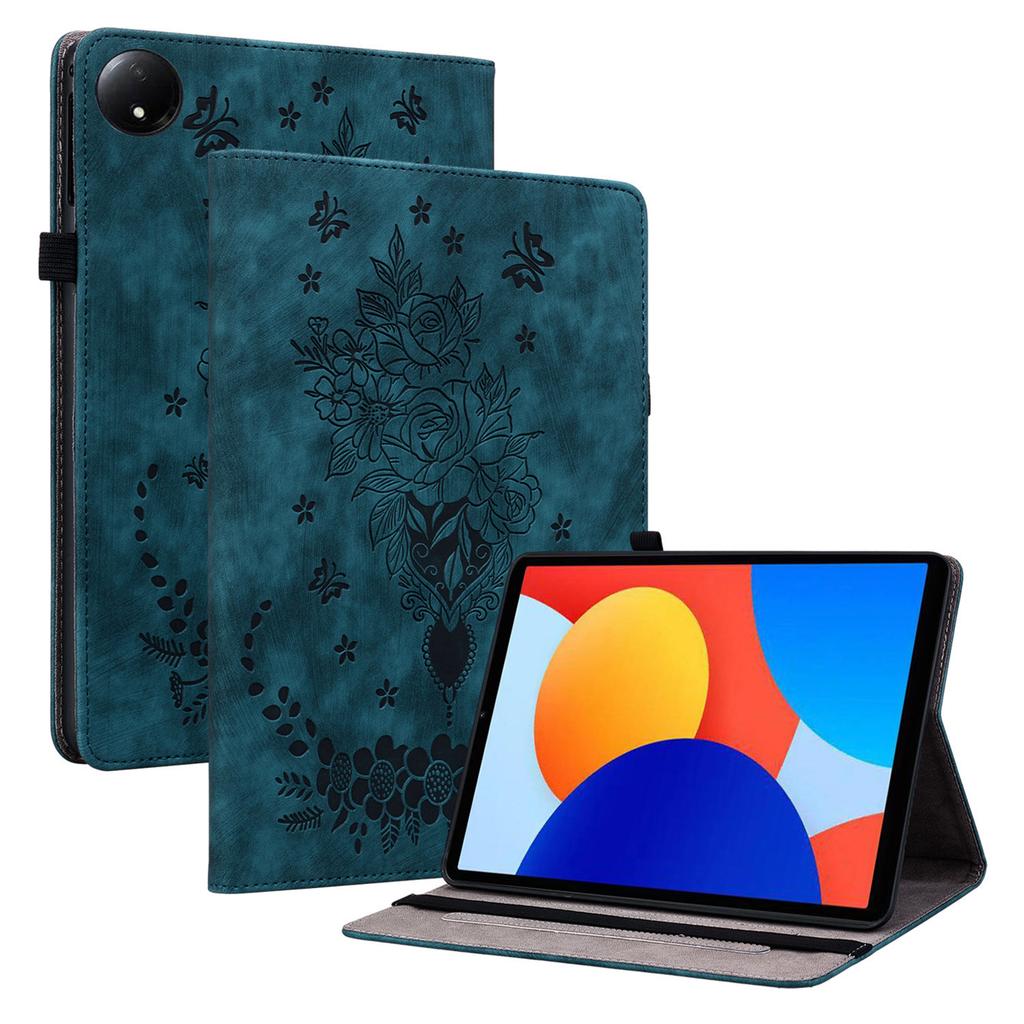 For Xiaomi Redmi Pad SE 4G 8.7 inch Case Card Holder Anti-Scratch Leather Cover Rose Flower Imprint