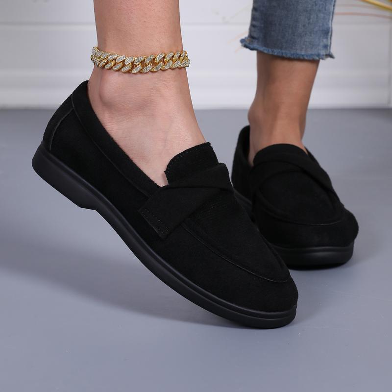 Fashion Fashion Pleated Strap Suede Loafers Shoes Women 2025 Summer Round Toe Low Heel Slip On Casual Shoes Soft Sole Holiday Pumps