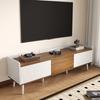 TV cabinet, three-door base cabinet. Compact construction. White and natural wood finish. Height 49.5 cm / Length 160 cm / Width 39 cm