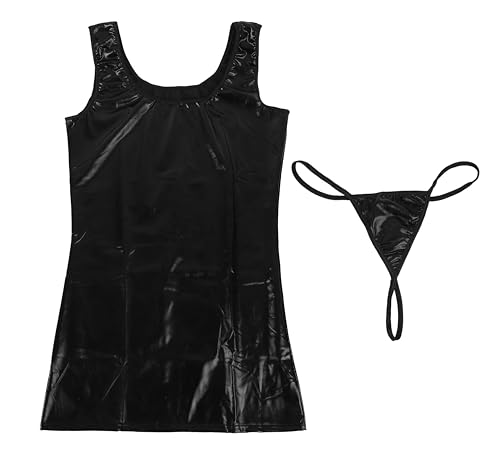 [TOKYO GOODS MARKET] [PureAribon] Plus Size PU Leather Shiny Simple Dress (JP, Alphabet, 2XL, Black)