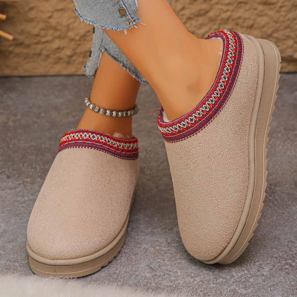Women Warm Suede Snow Boots Autumn/Winter Fashion Slip on Platform Boats Close Toe Half Slipper Female Cotton Shoes