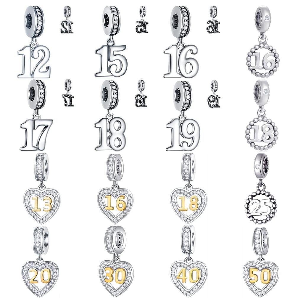 New Copper 12 25 50 Digital Pendant Charm Bead Fit Original Pan Bracelet For Gift Women'S Jewellery