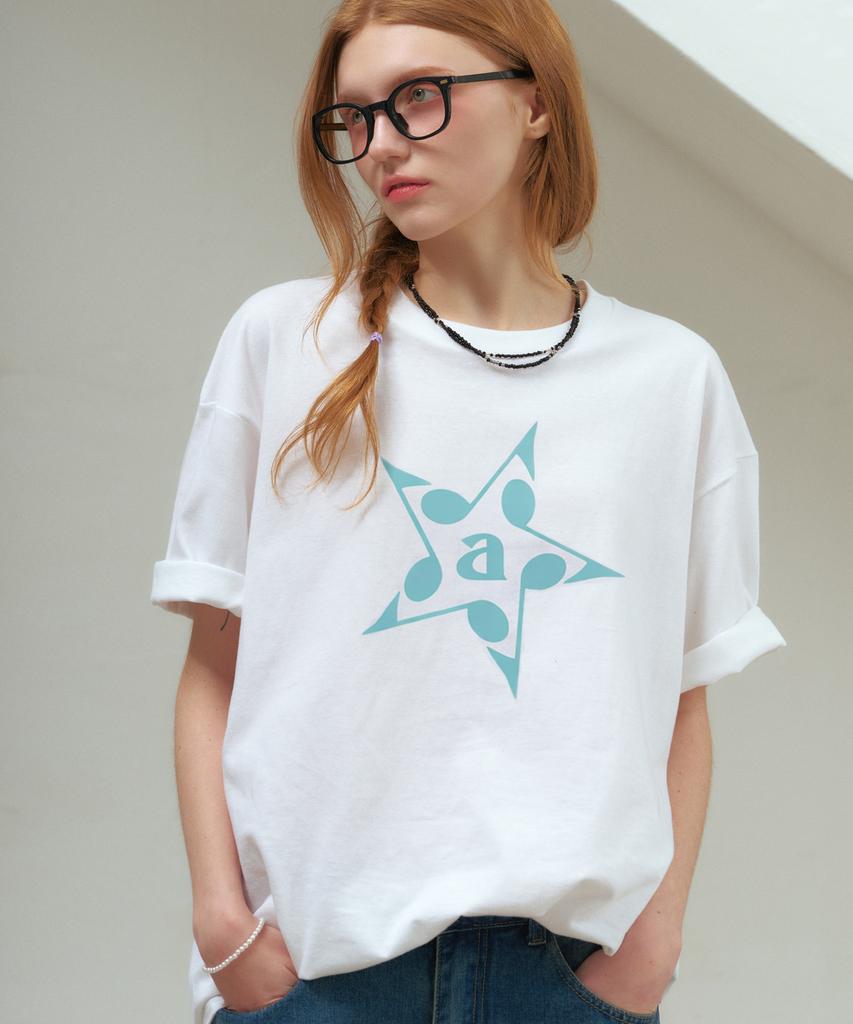 NP STUDIO Music Note Oversized Short Sleeve T-Shirt [ White ]