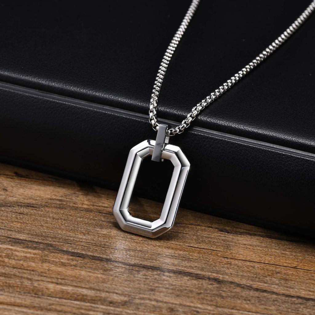 Cool Geometric Pendant Necklaces for Men Boys, Waterproof Stainless Steel Square Pendant with Box Chain, Minimalist Collar Gift