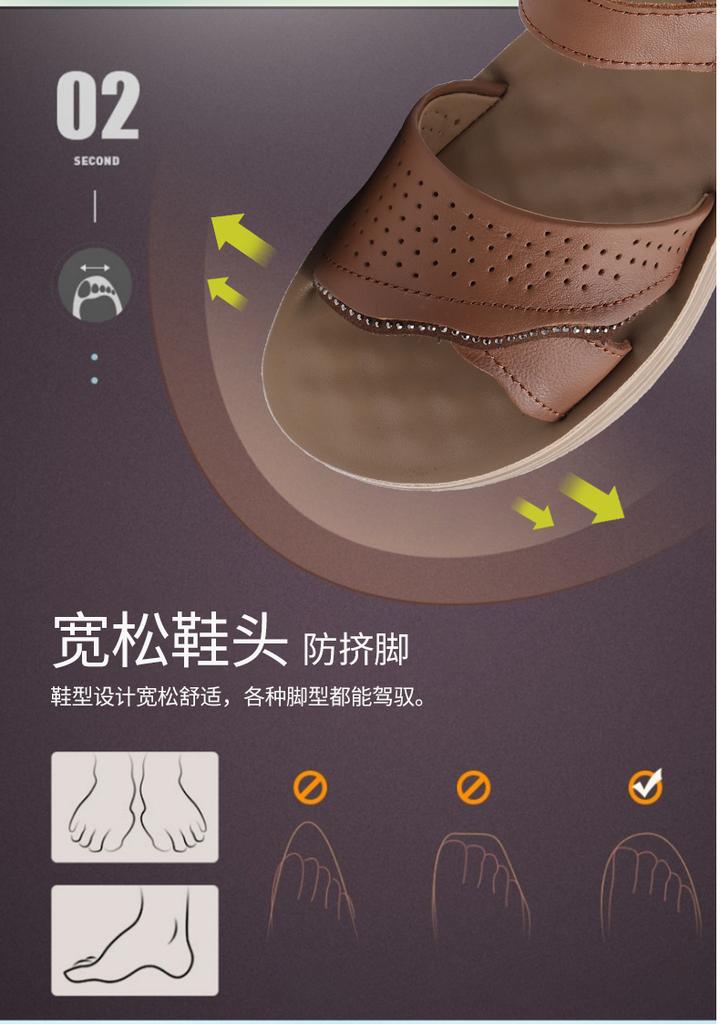 Top Layer Cowhide Summer New Thick Soled Sandals Women's Leather Soft Soled Anti Slip Mother Shoes Comfortable Women's Shoes