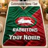 Flannel BlanketSouth Sydney Rabbitohs Custom Name Text Personalized Soft Warm Throw Blanket Home Decor Gift