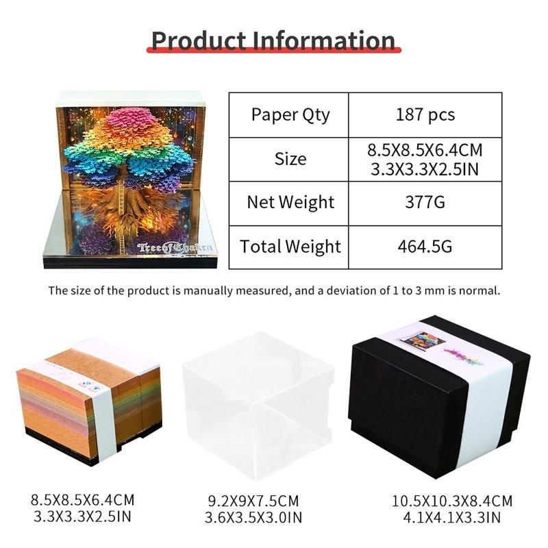 Time Piece Calendar 2026 Desk Calendar With LED Light 3D Tear-Away Calendar Paper Carving Art Memo Pad Notepad Gift Christmas