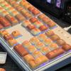 Cute MOG Bread Keycap 125 Keys PBT+PC Hamburger Fries Ice Cream Fast Food Theme Keycaps Orange Red Round Mantou Keyboard Caps