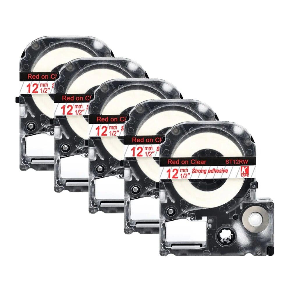 5 pachete 12 mm negru pe alb etichetă compatibilă Epson LC-4WBN / SS12KW SC12RW SC12YW ST12KW pentru imprimanta Epson LW300 LW400 500 600