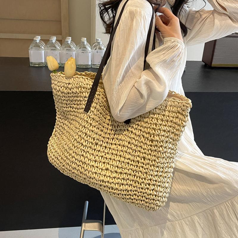 Slámové tkané tašky Kabelky Ležérní Velké Luxusní Design Kapacita Kabelka Plážová Ramenní Jednoduchá Dámská Taška Nákupní Letní bolsos