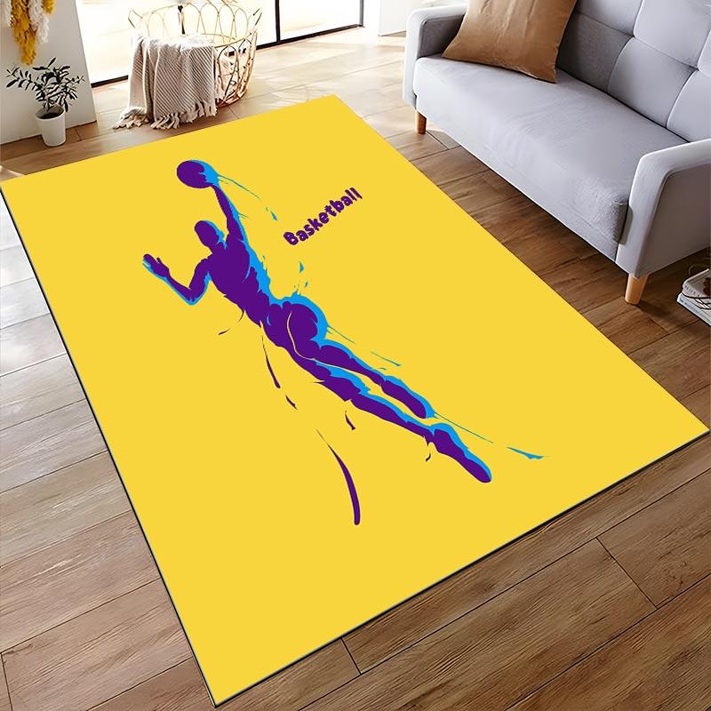 Basketball Player Silhouette Carpet, Yellow Background Sports Decor Suitable for use as an anti-slip for living room bedroom sofas