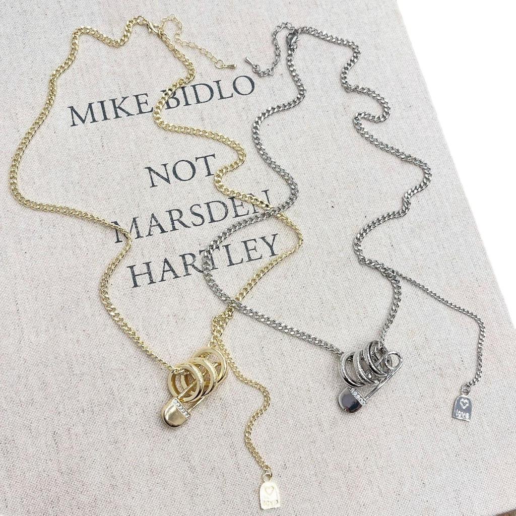 Elegant Frosted Three-Ring Paper Clip Necklace - Women's Sweater Chain & Hoodie Accessory