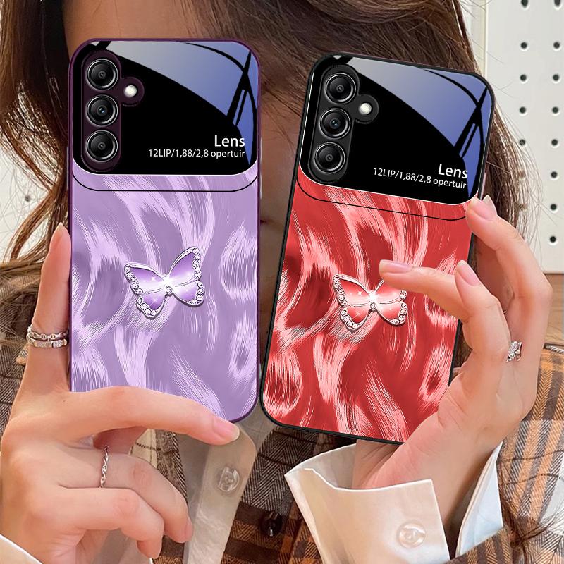 Rosa Diamant Schmetterling Für Samsung A73 72 71 A70 56 55 54 A53 52 51 50 42 A35 A34 33 32 31 26 25 24 23 22 30 Glas Handyhülle