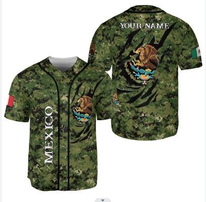 Mexico baseball team element print summer v-neck button-down baseball jersey