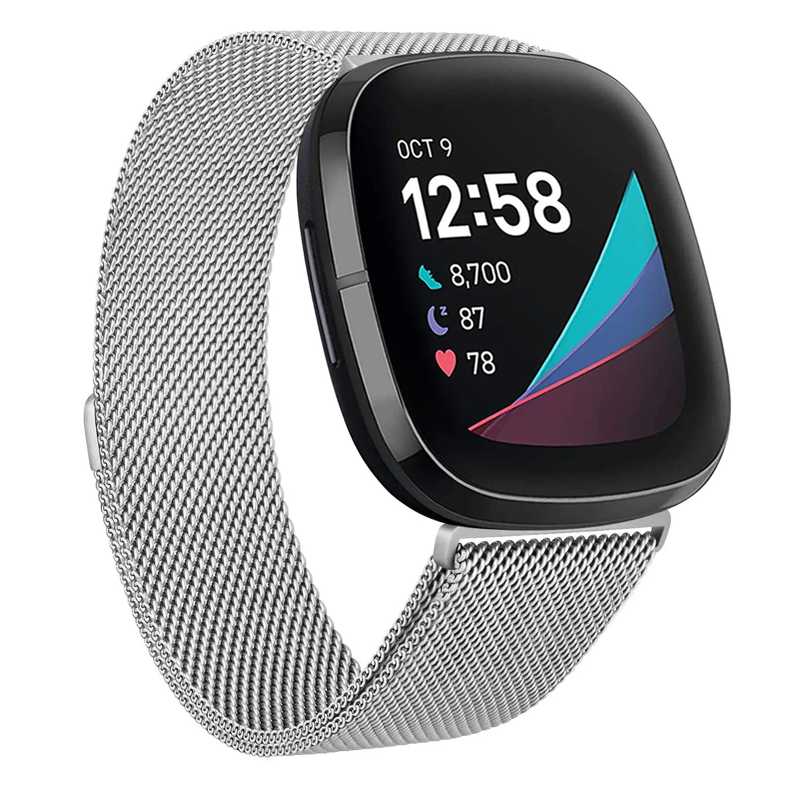 

Milanese strap for Fitbit versa 4 3 Band Sense/Lite Magnetic Loop watchband Stainless Steel metal Bracelet Fitbit versa 2 band For Versa 1-2 S срібний
