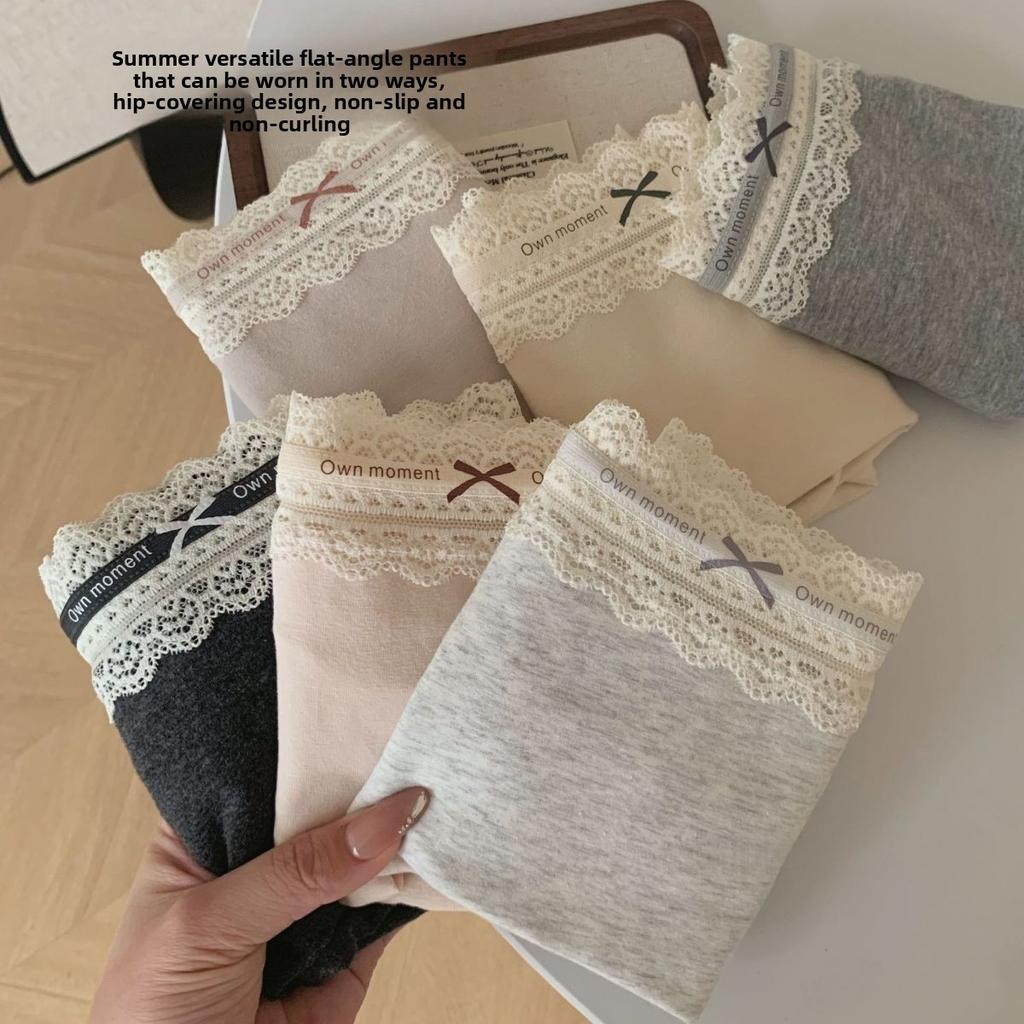 Ladies Spring and Autumn Vintage Lace Edge Cotton Skin Friendly Hip Breathable Mid Waist Flat Angle Briefs