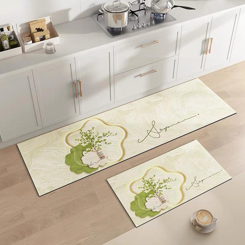 2-teilige Creme Air Küchenbodenmatte Kieselgur Saugfähig, Rutschfest, Anti-Abtropfmatte Lang Waschfrei und Anti-Sturz Teppich